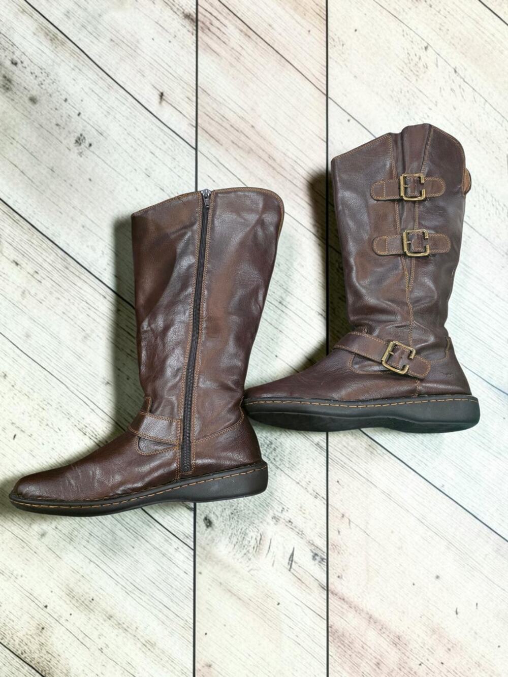 B.O.C. BOC Mays Tall Riding Dress Boots Women's Brown Faux Leather 16” Size 10